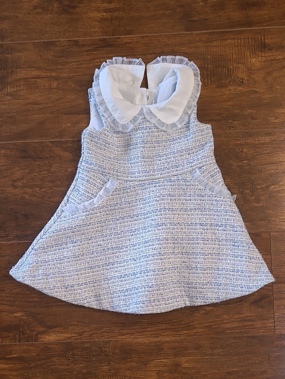 Janie and Jack Light Blue Tweed Dress with White Peter Pan Collar Holiday 12/18m